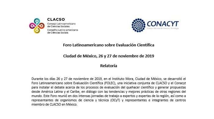  Relatoría del Foro Latinoamericano sobre Evaluación Científica (FOLEC)