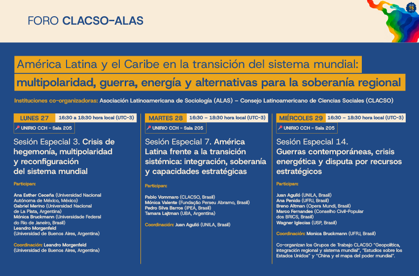  Foro CLACSO – ALAS | América Latina y el Caribe en la transición del sistema mundial: multipolaridad, guerra, energía y alternativas para la soberanía regional
